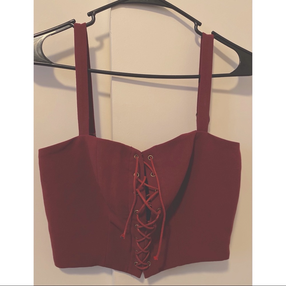 *SOLD LOCALLY* Burgundy Laced Up Crop Tank